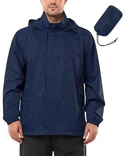 Outdoor Ventures Men's Waterproof Jackets Lightweight Windproof Raincoat | Packable Rain Jacket, Outdoor Hiking Windbreaker Jacket, Stand-Up Collar, Hood Stowable, Breathable, Cycling, Fishing