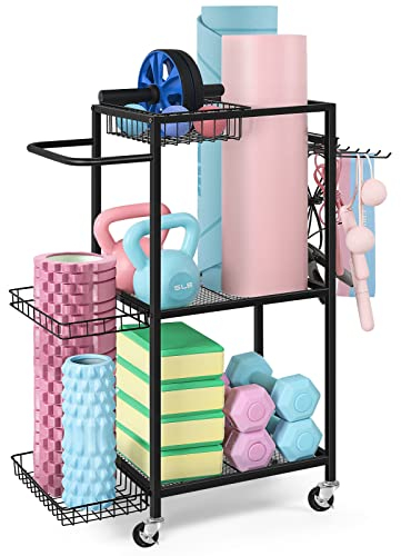 LIANTRAL Förvaringsställ för yogamatta – metallgymorganisatör för yogamattor, skumrullar och fitnessutrustning, platsbesparande träningsutrustning, förvaringsställ för hemträning och fitnessutrustning