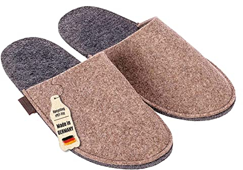 kontor28® - handgefertigte Filzpantoffeln MADE IN GERMANY | Filzpantoffeln Damen nachhaltig & kuschlig aus Upcycling Filz | Hausschuhe Damen Filz mit Anti-Rutsch Sohle, Größe S - Farbe naturmeliert