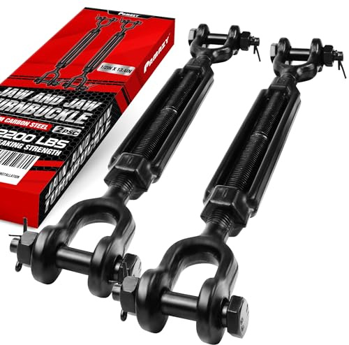 [Premium] 2 Pack 1/2”x13.4” Heavy Duty Jaw and Jaw Turnbuckle, 2200 lbs Working Load Limit, Weather Resistant, Durable Black Turnbuckle for Wire Rope Tension, Shade Sail Hardware, Sun Shade Tent
