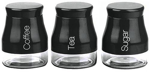 ARA CHOICE Juego de 3 botes de almacenamiento para cocina, té, café, azúcar, tarros de cristal negro mate con tapa de rosca, recipientes de alimentos, juego de recipientes de almacenamiento de cocina,