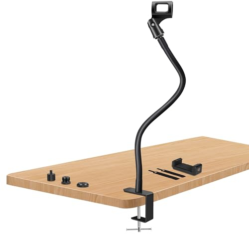 Prizmora Microphone Arm Stand Long 20.5'' Sturdy Gooseneck Mic Stand Adjustable Microphone Arm Stand Microphone Holder Flexible Stand Black Podium Compact Mic Arm for Desk Traveling