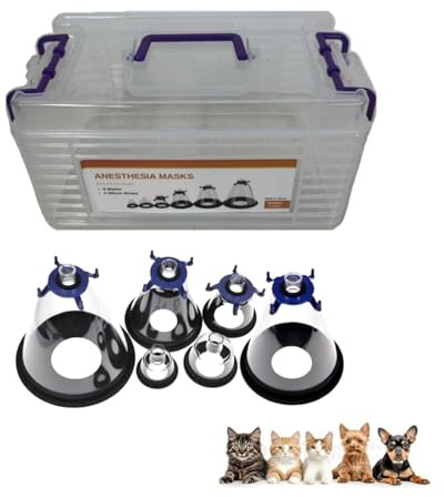 Piegricdiat [for Veterinarians] Anaesthesia Mask Set with 6 Sizes and Transport Box for Dogs or Cats, Can be Used for Various Animals, purple
