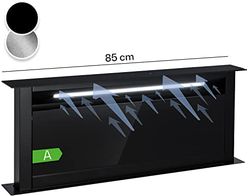 Klarstein Hotte Aspirante 90cm, Hottes de Cuisine 2 en 1 à Aspiration Descendante, Débit d'Air de 682 m³/h, 8 Modes de Ventilation, Eclairage LED, Minuterie, Hotte Aspirante de Cuisine Silencieuse