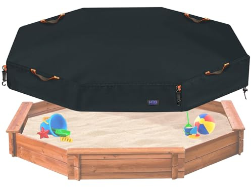NGB Octagon Sandboxes Cover,with 4 Windproof Hooks 4 Reflective Handles and Elastic Pull Cord ，600D Oxford Garden Canopy Sandpit Pool Protection Cover Dustproof and Waterproof (Black,86x79x9inch)