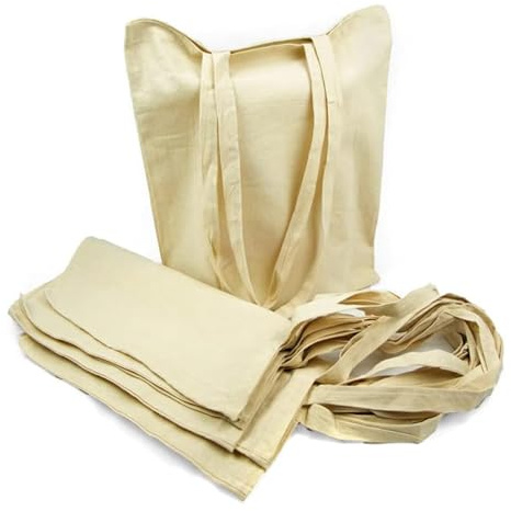 Adri 5 Bolsas de algodon con asas - Bolsa de Tela Para Pintar - 38x42cm 144g/m2 - Tote bag de la compra Asas Largas - para Transportar - Grande reutilizable. (5 Piezas)