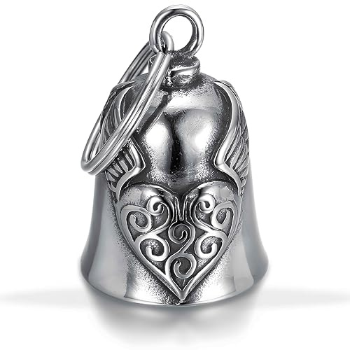 PEVRUAY Campanella guardian bell Portafortuna Moto Cuore Alato Protezione Motociclista Biker Triker, Amuleto Fornito in Custodia Regalo in Velluto