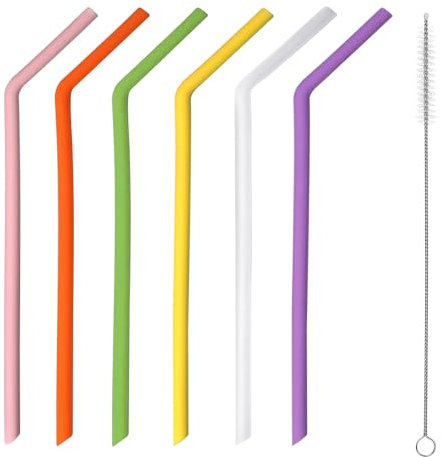 6 Pièces Pailles Colorées en Silicone, Pailles en Silicone Réutilisable Portable Pailles à Boire avec Brosses, Pailles à Boire Sûr et Ecologique de Nettoyage pour Enfants Adultes