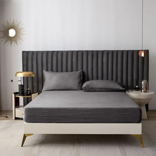 CHUFFED Spannbettlaken 200x200cm leinen 100% Spannbetttuch Bettlaken, 30cm Tiefe Tasche, emperaturregulierender atmungsaktiv Spannbettlaken mit Gummizug, Dunkelgrau