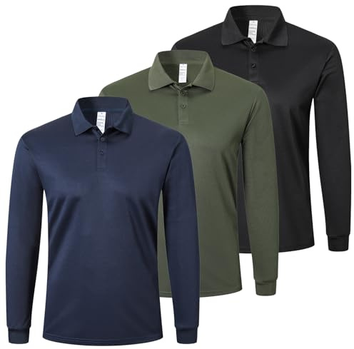 ZENGVEE Mens Polo Shirts Long Sleeve 3 Pack Quick Dry Breathable Lightweight Golf Polo T Shirts Casual Sports Gym Tennis Tops（P8520-BNG-L）