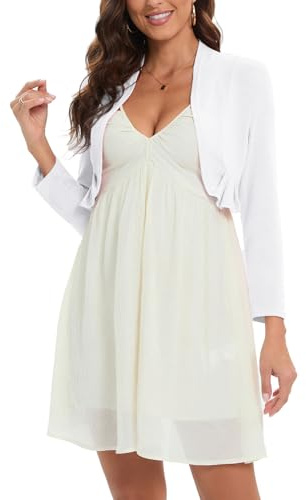Hobrounn Bolero para mujer festivo de manga larga elegante, chaqueta de punto corta, cardigan, chaquetilla con abertura frontal, Shrug, tops, Blanco, M