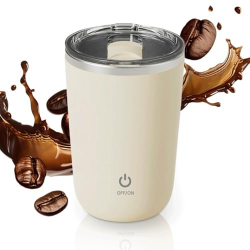 kailisi Automatic Magnetic Stirring Coffee Mug, 2025 Neuestes Elektrische Rühren magnetische 350 ml Kaffeetasse, USB Wiederaufladbar Selbstrührende Waschbar Kaffeetasse mit Deckel (Beige)