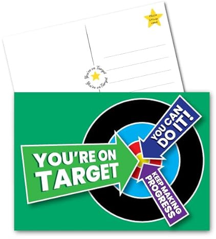 On Target Progress postcards | 50-Pack | A6 | Positive Affirmation cards, Motivational Card for Kids and Adult. Positive School Teacher Thank You Cards, Kindness, Employee Affirmation Motivation