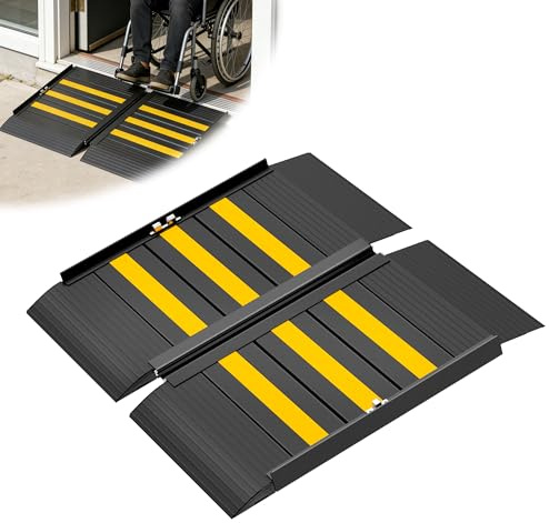 Nuvium 2FT Portable Wheelchair Ramp with Handle, Non-Slip Aluminum Ramps for Wheelchairs for Home, Folding Handicap Wheelchair Ramp for Doorways, Thresholds, Steps, Curbs, Stairs, 800 LBS Capacity