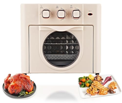 WHIPIN Forno Multifunzione per Uso Domestico, friggitrice ad Aria compatta da 18 Litri ad Alta capacità con 3 manopole meccaniche, circolazione dell'Aria Calda a 360°(Beige)