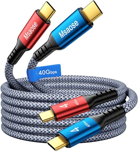 Msaose Braided Thunderbolt 4 Cable 3.3 FT 2 Pack Compatible, 40Gbps, 240W PD, 8K@60Hz / 4K@144Hz, Dual 4K for Mac mini, iPhone 17, MacBook Pro M4 M5/ Air, SSD, Docking, eGPU, XPS, USB4