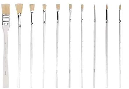 OWOHYG 143 Artist Paint Brushes Set Of 10 White Long Handled Bristles Excellent for Acrylic Gouache Oil Painting Watercolour Etc for Aspiring Experienced Painters