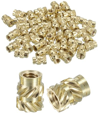 sourcing map Knurled Insert Nuts, 60pcs M3 x 6.5mm Length x 5mm OD 3D Printing Brass Nuts Female Threaded Inserts Brass Heat Set Insert Embedment Nut