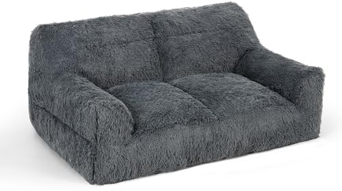 Pamapic Fluffy Bean Bag, Large Bean Bag Chair with Filling Included, 2 Seater Sofa, Modern Ergonomic Beanbag Adult, Lazy Sofa for Adults & Pets, Suitable for Living Room, Bedroom, Gaming Room, Grey