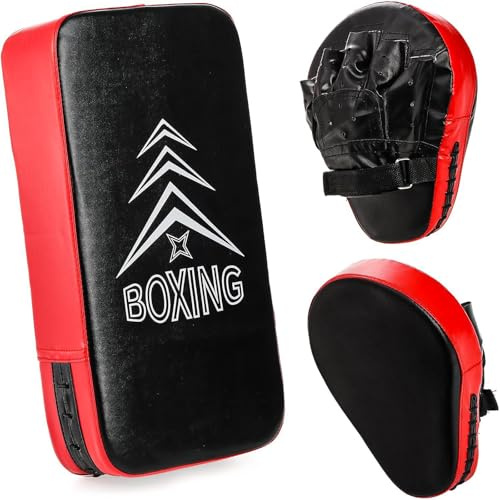 Houbobo Boxing Pads, 2-in-1 Punching Mitts and Kick Pack Set, Curved Focus Mitts and Taekwondo Kick Pad, Adjustable Strike Shield Arm Pad for Boxing, MMA Training, Muay Thai, Karate