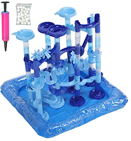 Set Pista per Biglie per Bambini, Giochi Acquatici Fai da Te Pista per Biglie Labirinto Pista con Palline, Giocattolo Educativo Interattivo con 30 Palline e 75 Accessori, Pista da