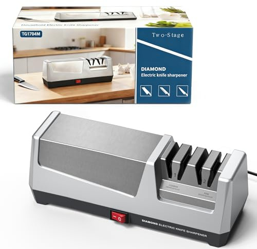 HIUYRFS Affilacoltelli Elettrico Professionale con 2 Livelli, Dischi Diamantati, Protezione contro il Surriscaldamento, Motore Silenzioso, Affilatura Elettrica Rapida per Coltelli da Cucina