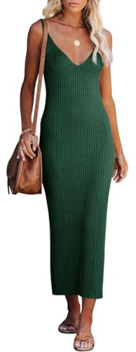 LEEDYA Women's Sleeveless Bodycon Midi Dress 2026 Summer Casual V Neck Ribbed Slim Tank Dress for Going Out Party