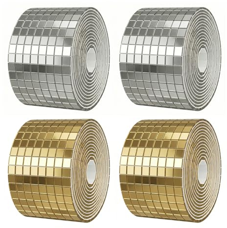 4 rollos/6.400 piezas de hoja de azulejos de mosaico, pegatinas de azulejos de espejo autoadhesivas, pequeños mosaicos de espejo de vidrio cuadrado para manualidades artísticas de bricolaje y