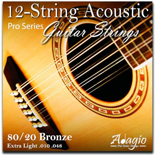 Adagio Pro 12-String Acoustic Guitar Strings (12 String) - Bronze 80/20 (Extra Light Gauge .010 - .047 Set With Ball Ends)