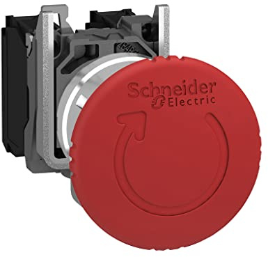 Schneider Electric Harmony XB4 Not-Aus/Not-Halt-Schalter, Metall, 22mm, Pilz 40mm, Drehentriegelung, 2Ö, rot, Artikelnummer XB4BS8444