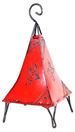 orientale lampada a stelo marokkanische Henna lampada Pelle lampada da tavolo lampada da terra piantana Orient Piramide Orient 40 cm, Rot, E14 40.0 wattsW