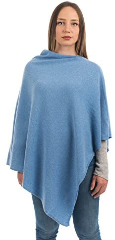DALLE PIANE CASHMERE Poncho Femme Mélange Cachemire Laine - Bleu Claire