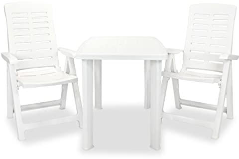 vidaXL Outdoor Bistro Set 3 Piece 101x68x72cm White Garden Table Folding Chair