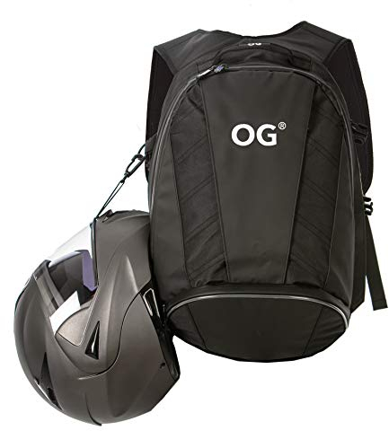 OG Original EZ-RiderPRO Motorrad Rucksack Schwarz Erweiterbar 28-35L, Motorradhelm-Tasche, Helm-Trageriemen, Wasserdicht, Laptop-Fach, Reflektierend, Weiss Logo