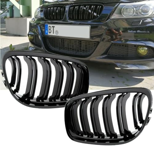 Kühlergrill 3er E90 E91 Facelift LCI Doppelsteg kompatibel für BMW Schwarz Glanz Grill Frontgrill Satz Paar Set