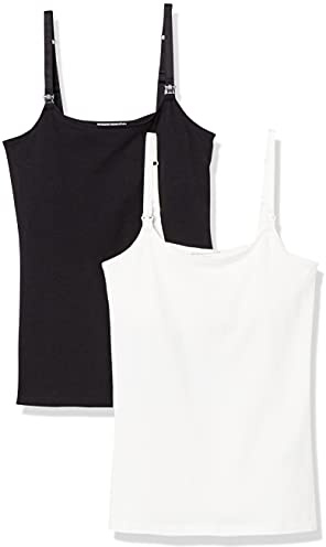 Amazon Essentials Canottiera premaman e allattamento, da donna, confezione da 2, nero/bianco, M