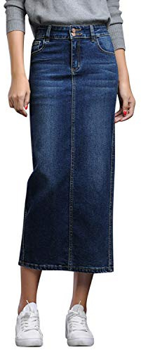 semen Jupe Femme Jean Longue Bouton Taille Haute Casual Skirt Poches Durable Printemps Crayon Chic Classique Élégant Bootcut