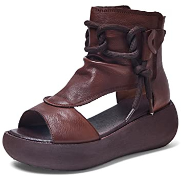 Sttiyaf Women's High Top Leather Sandals Open Toe Boot Sandals for Women