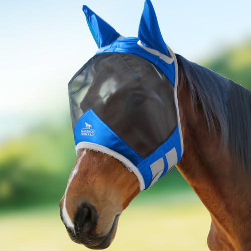 Harrison Howard Pro Luminous Horse Fly Mask Standard with Ears UV Protection for Horse Signature Blue XL Extra Full Size