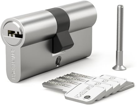 Bwintech 1 Cylindre en Laiton Euro 45/45mm, Serrure à Clé/Barillet de 90mm avec 5 Clés Horizontales en Laiton,Anti-Picking, Anti-Perçage, Anti-Snap, Anti-Bumping,Nickel Satiné