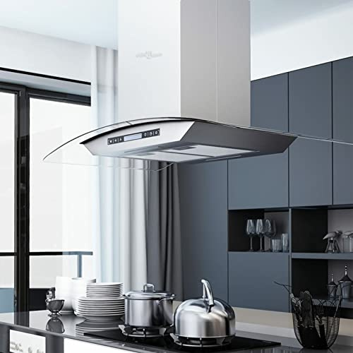 Tidyard Cappa a Isola con Display LCD e Sensore Touch,Cappa da Cucina Cappa per Cucina aspirante Cappa Aspirare, 756 m³/h LED