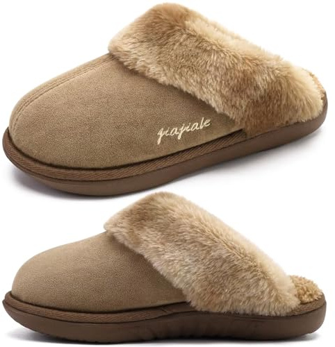 jiajiale Zapatillas de Casa Mujer Femeninas Cálidas Esponjosas Almohadillas Antideslizantes de Invierno Espuma de Memoria Zapatos para Hogar Suelas de Goma dura en Interior Exterior