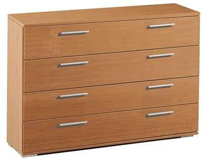 Miroytengo Klassische breite Kommode in Kirschbaumfarbe, 4 Schubladen, 102 x 82 x 41 cm, für Schlafzimmer