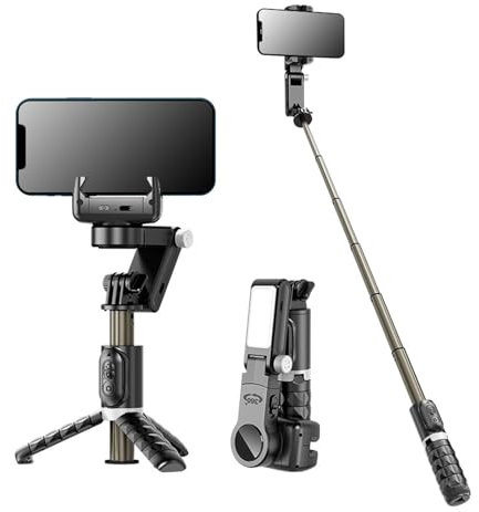 Smartphone-Gimbal-Stabilisator, Q18 Bluetooth-Handy-Gimbal mit Ausziehbarem Selfie-Stick-Stativ, Gesichtsverfolgung, Kabelloser Remote-Telefon-Videostabilisator für Android für IOS