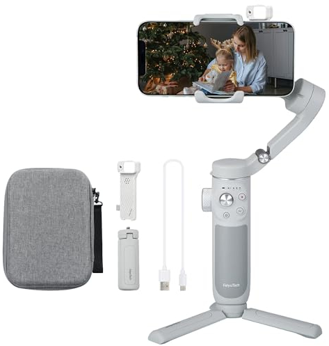 FeiyuTech VB 4SE Kit-Phone Gimbal Stabilisator mit Tasche, beleuchtungsfähiges Tracking-Modul, Handy-Gimbal für Videoaufnahmen, Gestensteuerung, passend für iPhone und Android, vertikale Aufnahme für