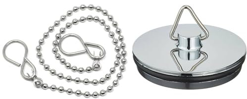 KTHZI Sink Plug with Chain for Bathroom Kitchen 45mm (1.3/4 Inch) Stainless Steel Universal Bathtub Drain Stopper with S Hook Chain 450mm (18 Inch)
