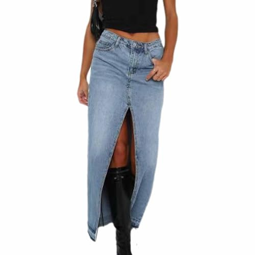 EGSDMNVSQ Gonna in Denim Gonna Lunga in Jeans da Donna Gonna Lunga a Vita Alta Gonne Lunghe in Denim A Trapezio con Gonna a Tubino con Spacco Elasticizzata Casual Elegante