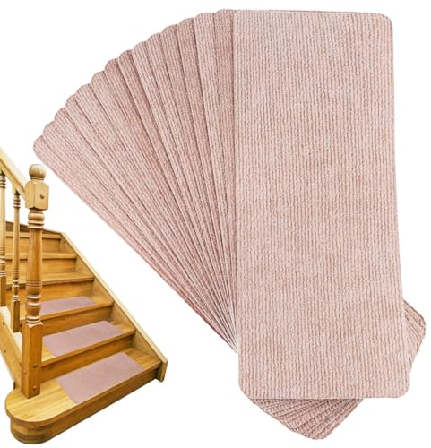 ABOOFAN 15 peldaños de escalera para escaleras alfombradas, alfombras de interior, alfombras de escalera para escaleras alfombradas, pelar y pegar, alfombra antideslizante