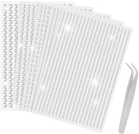 Sularpek 2542 Pezzi Strass Adesivi, 5 Fogli Brillantini Adesivi, Brillantini Make Up, 3/4/5/6 MM Strass Autoadesivo, Acrilico StrassSticker per Viso Corpo Unghie Fai da Te Feste, con Pinzette