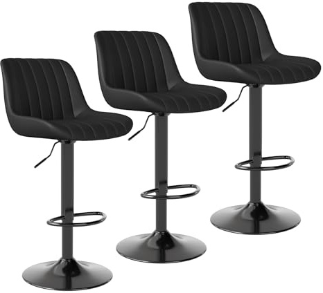 Youhauchair Taburetes Altos de Cocina Juego de 3, Taburete de Bar Giratorios de Altura con Respaldo, Taburete Alto Ajustable de Cuero PU, Taburete Cocina Moderna, Negro